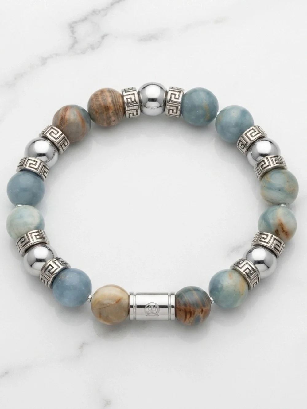 Blue Calcite Bracelet Men, 10mm Argentina Lemurian Aquatine Calcite Bracelet